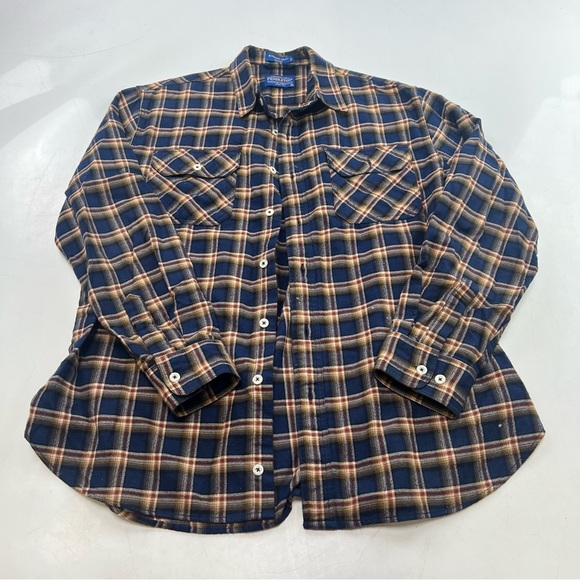 Pendleton men’s brown blue flannel button down shirt M L86-19 - Picture 2 of 5
